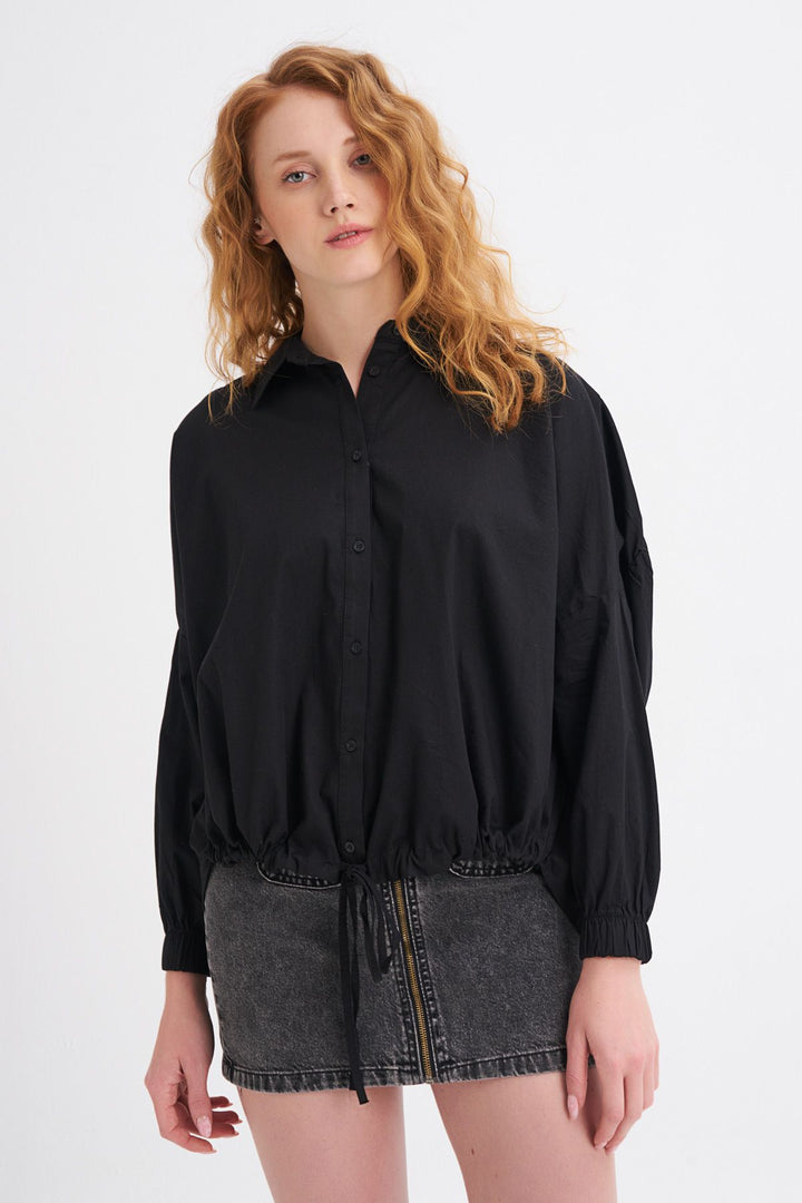Tie Front Oversize Shirt Black