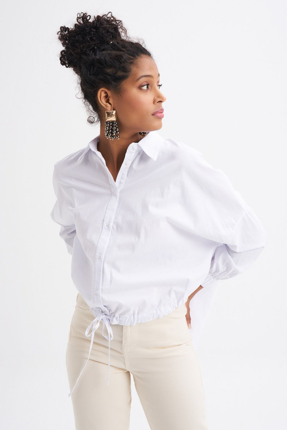 Tie Front Oversize Shirt White