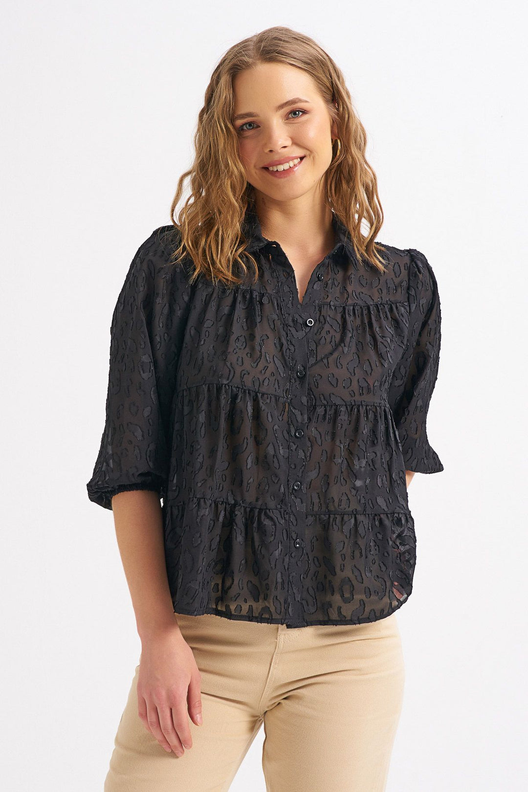 Guipure Detailed Shirt Black