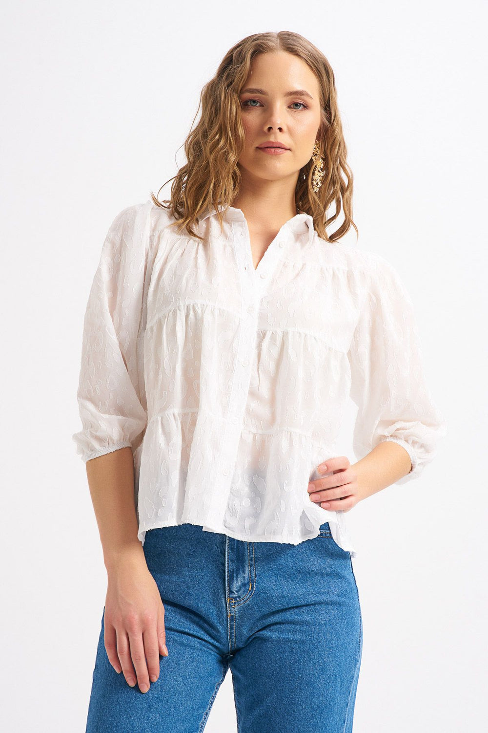 Guipure Detailed Shirt Ecru