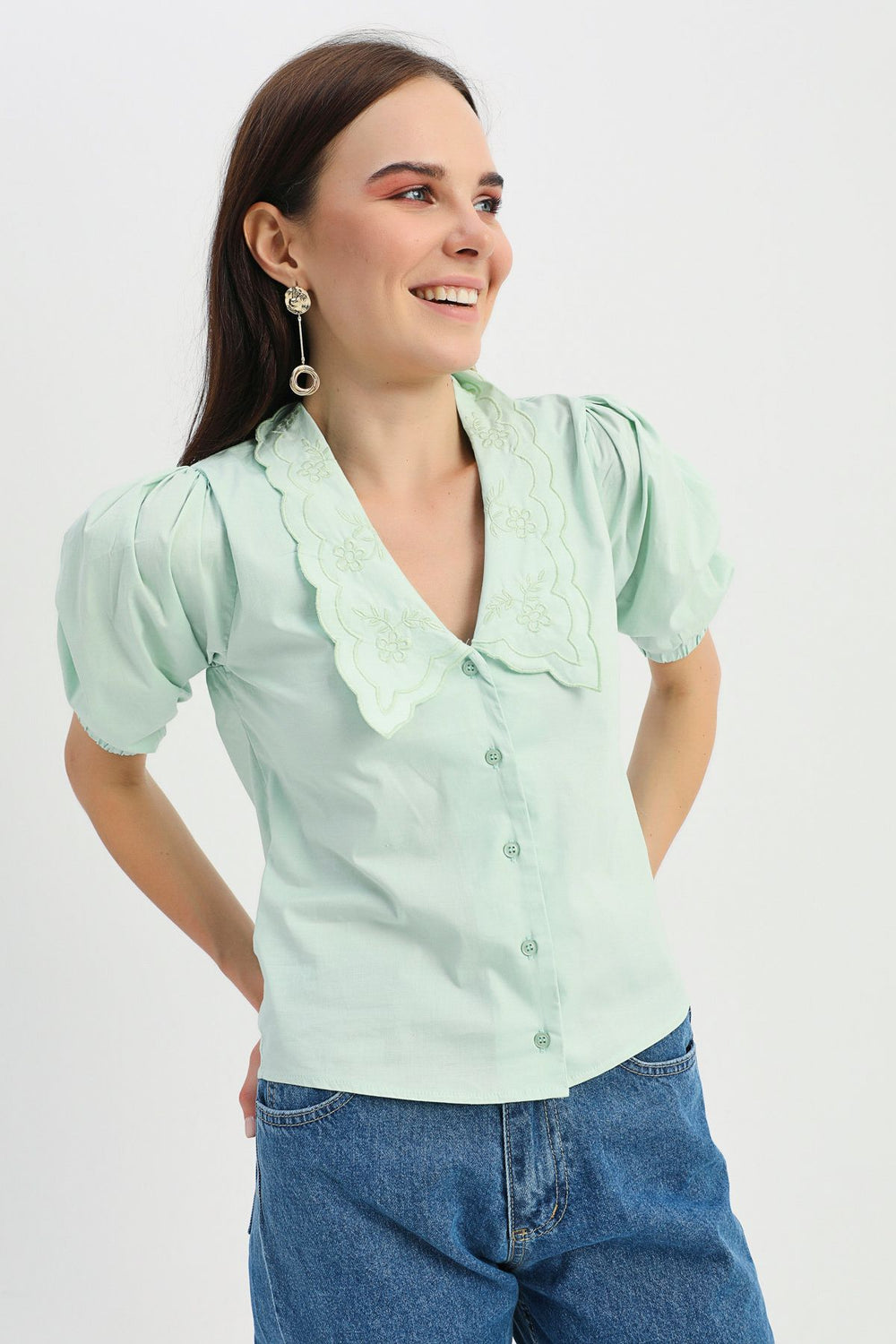 Embroidered Collar Shirt Mint