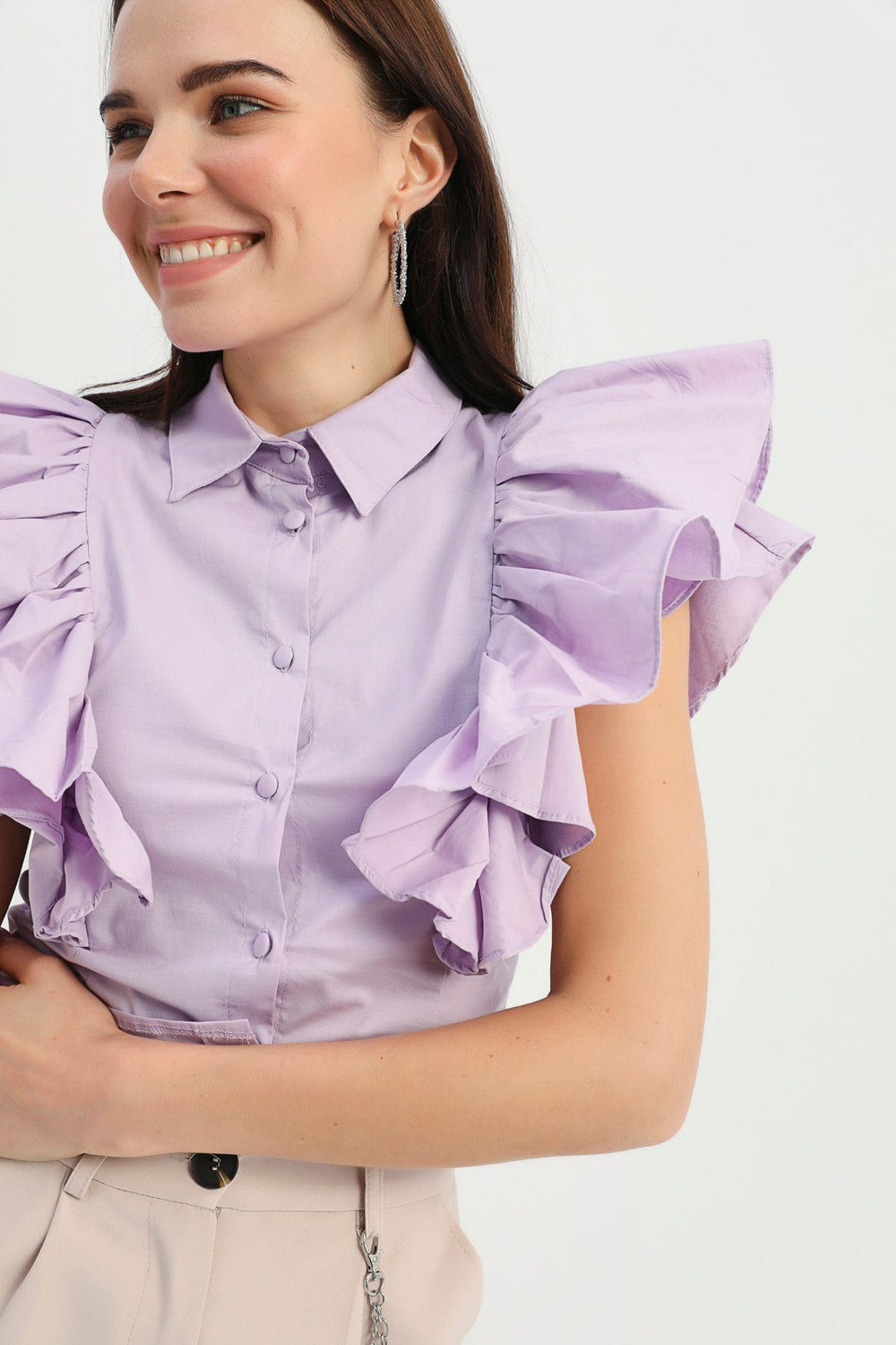 Shirt with Frilled Sleeves Lilac