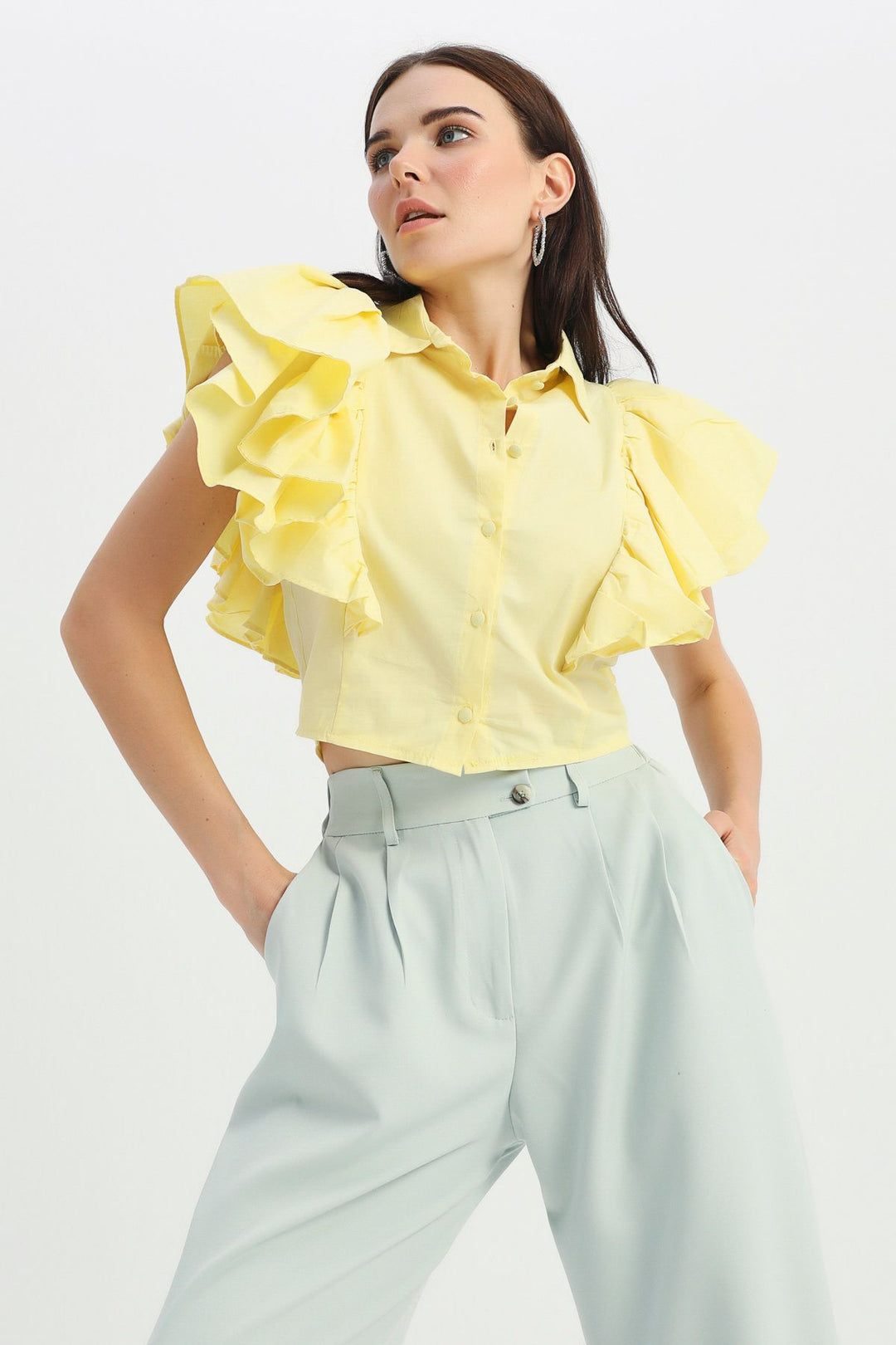 Ruffled Sleeves Shirt Yellow
