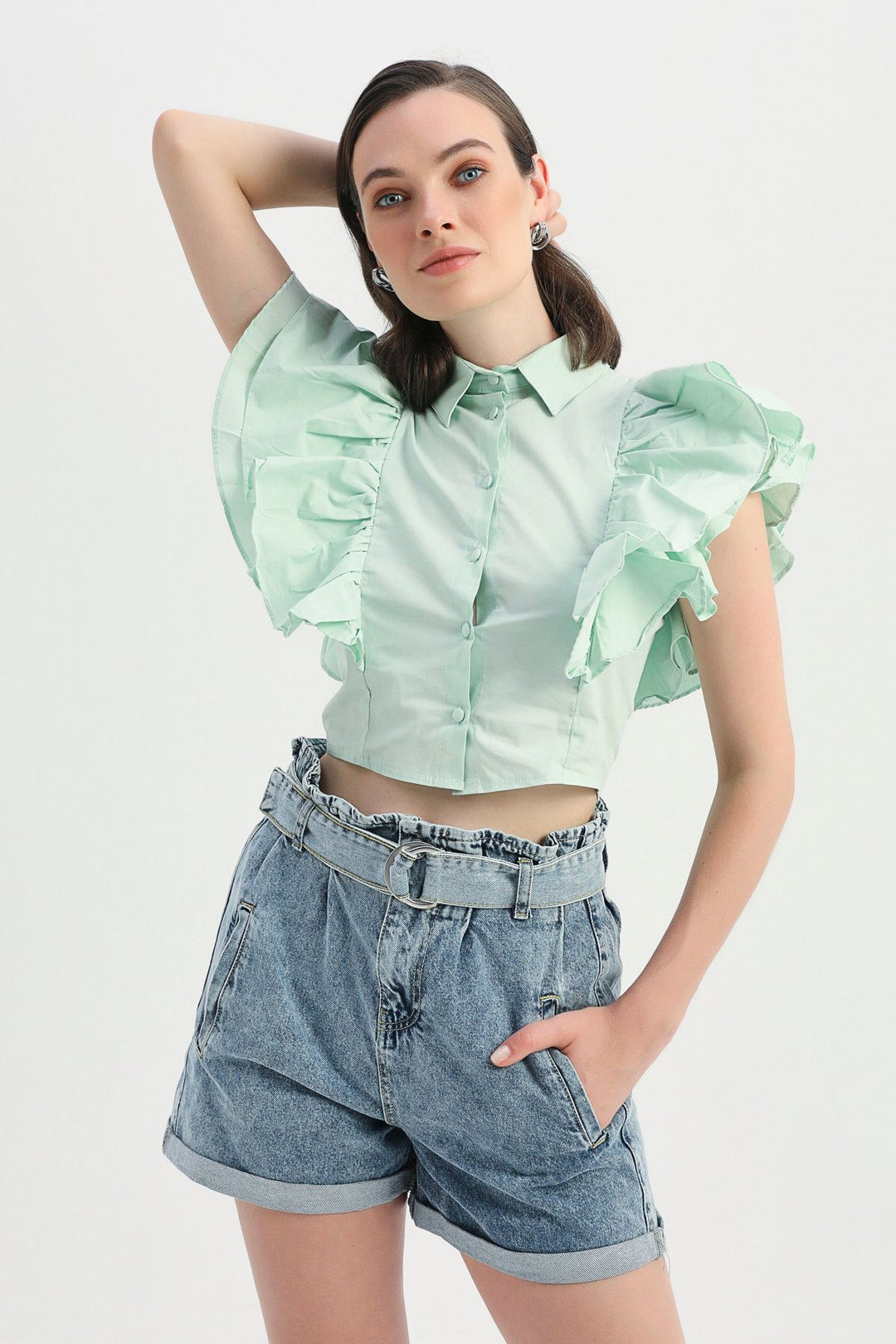 Ruffled Sleeves Shirt Mint