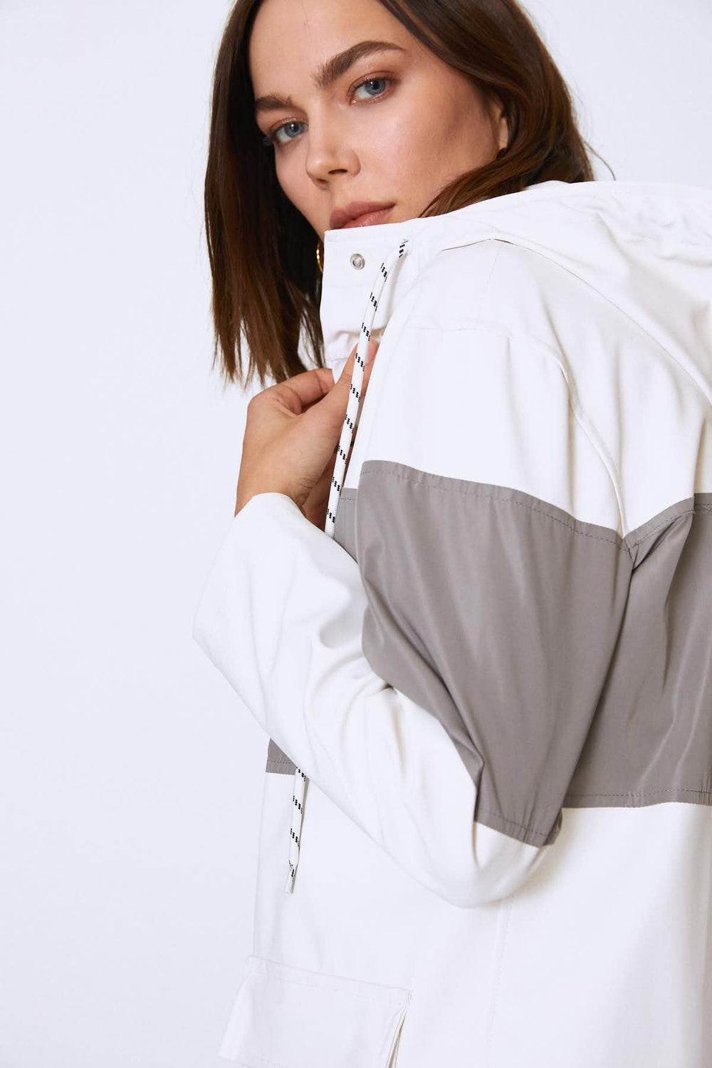 Hooded Pocket Raincoat Ecru