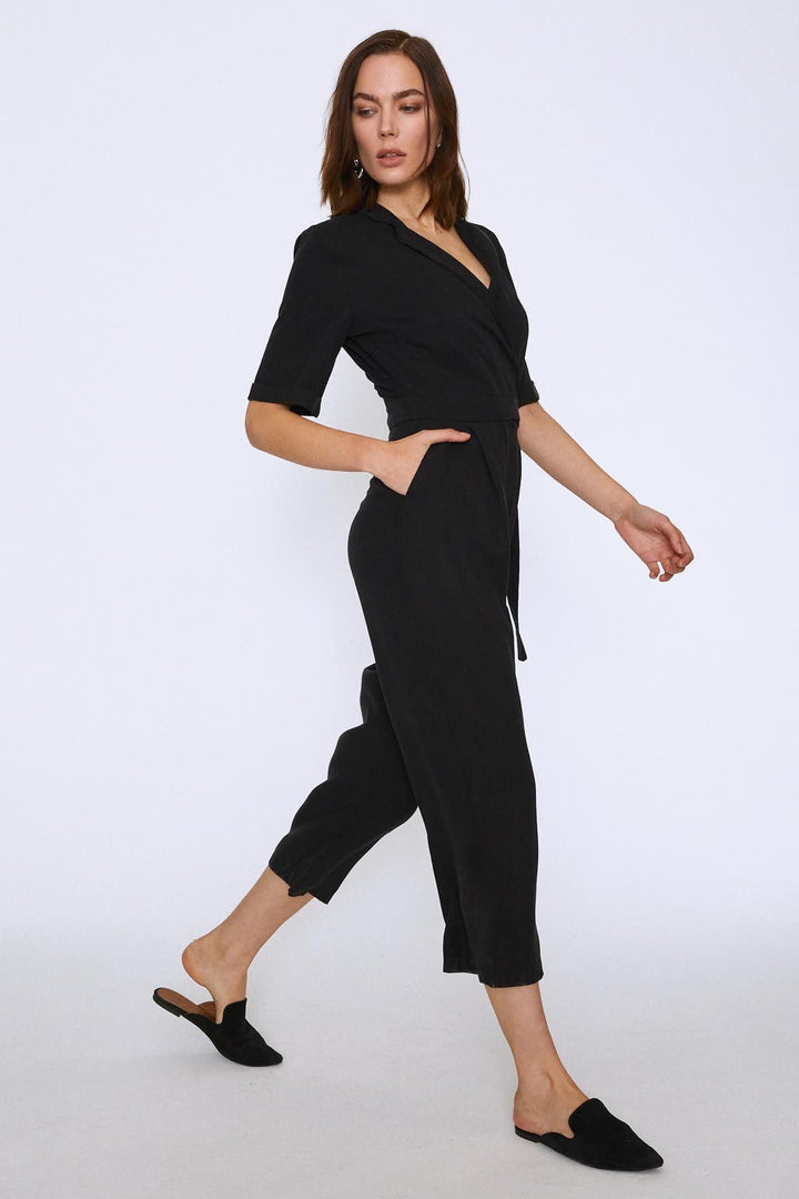 Side Tie V-neck Jumpsuit Black