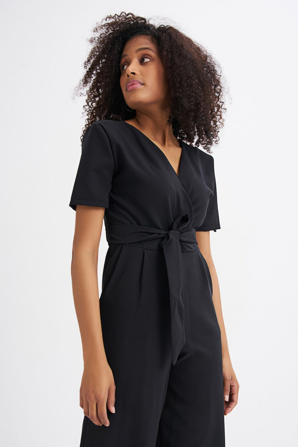 Double Breasted Waist Belted Jumpsuit Black
