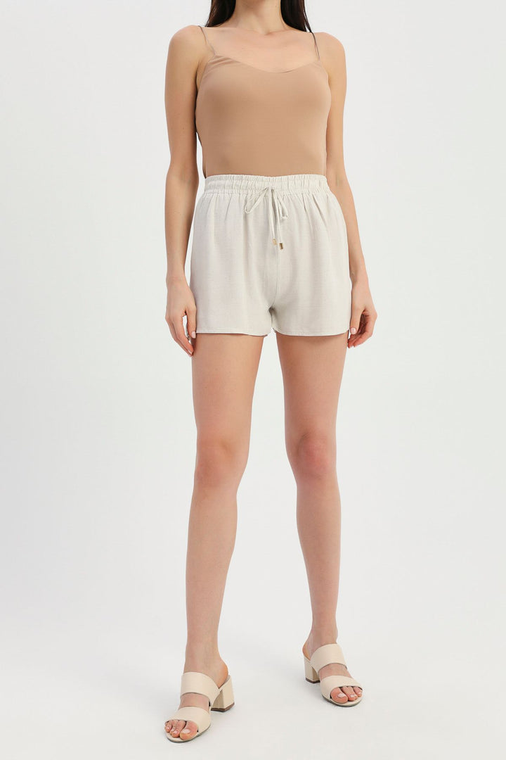 Elastic Waist Linen Shorts Natural
