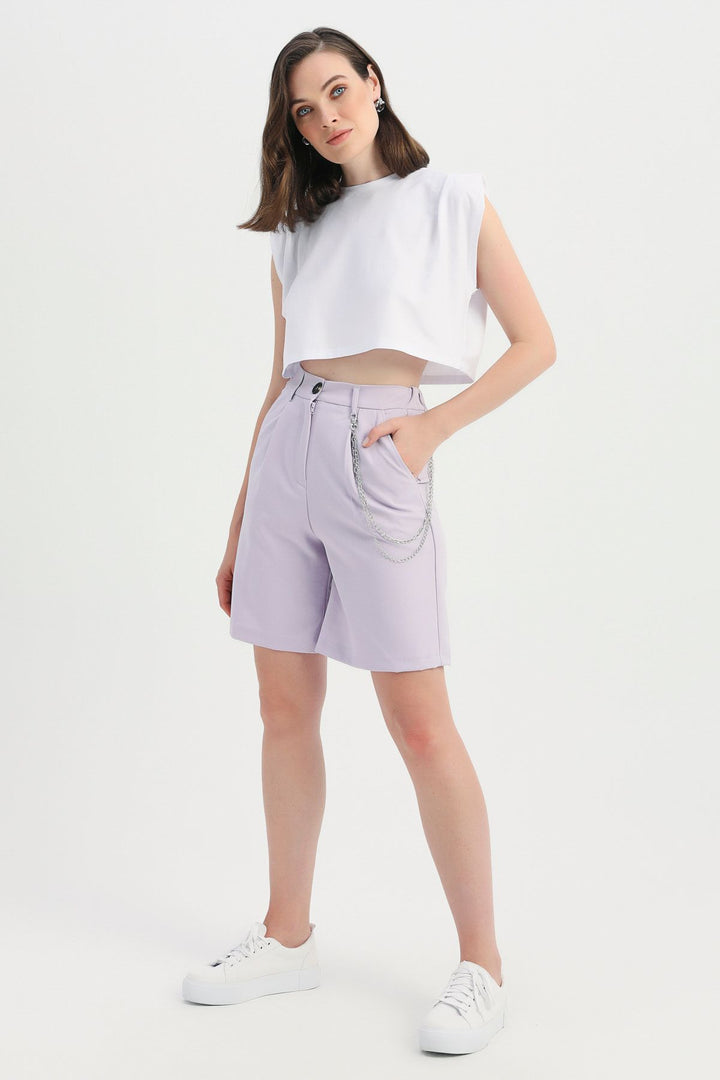 Chain Detailed High Waist Shorts Lilac