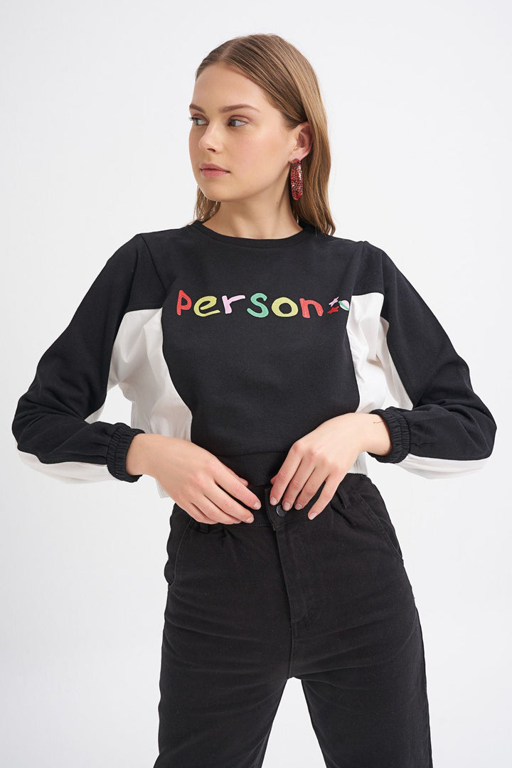 Printed Color Block Sweatshirt Black