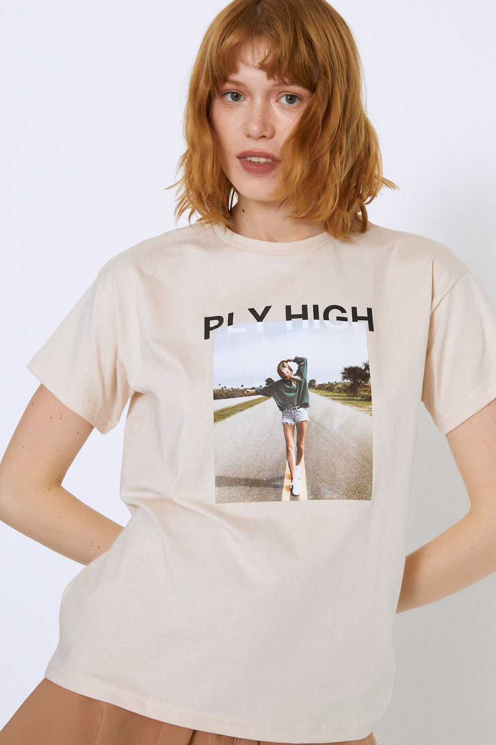 Baskılı Tişört Bej