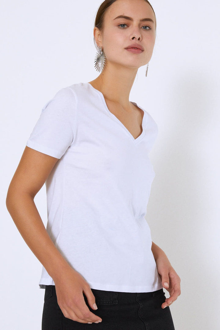 V Yaka Basic Tişört Beyaz