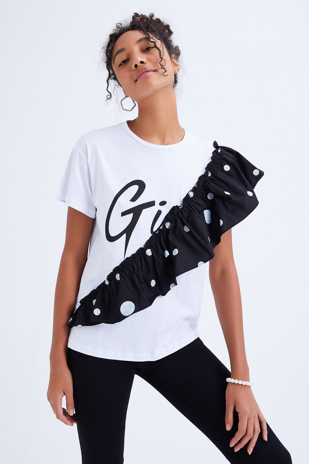 Fırfırlı Tişört Siyah