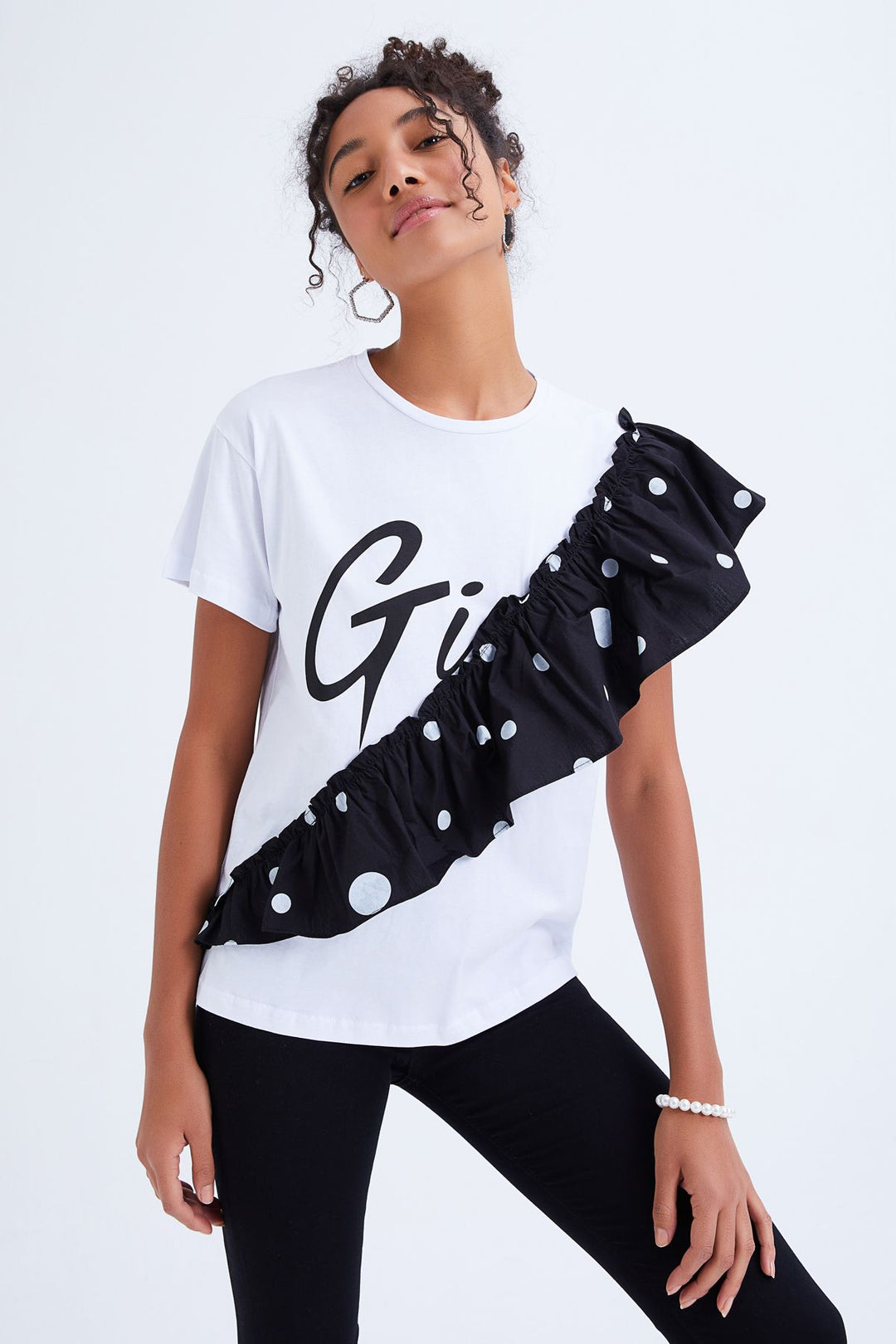 Fırfırlı Tişört Siyah