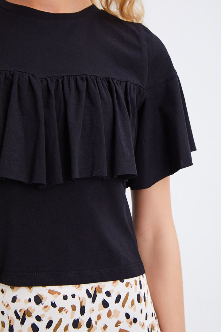 Frilly Crop T-Shirt Black
