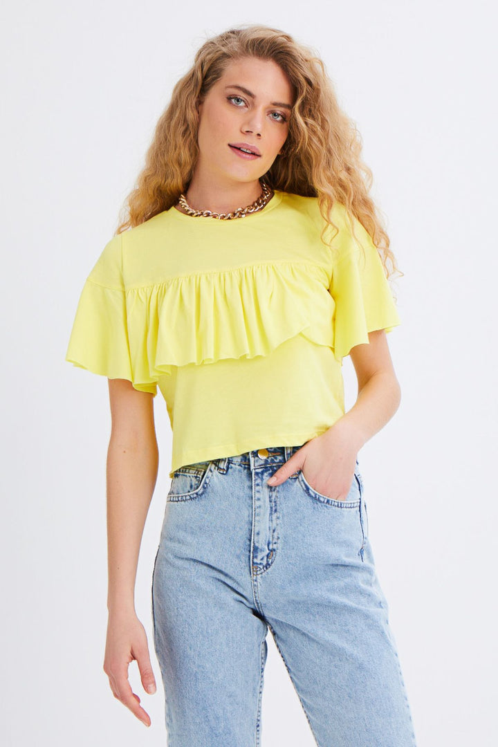 Ruffled Crop T-Shirt Yellow