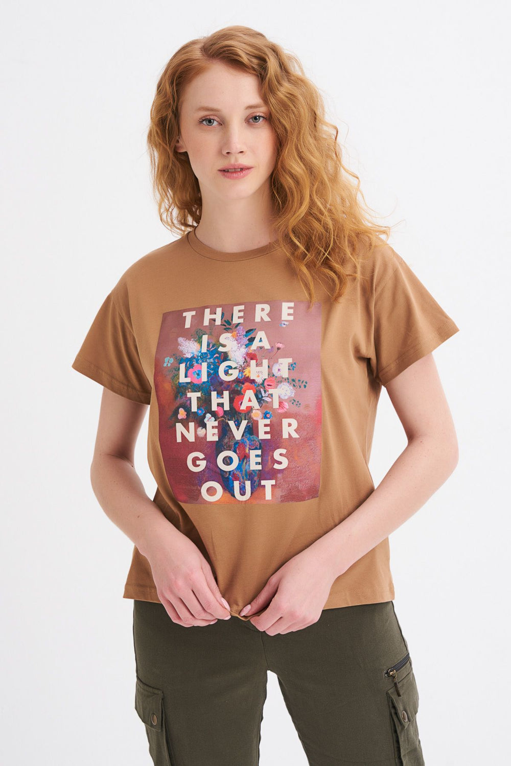 Baskılı Tişört Kahverengi