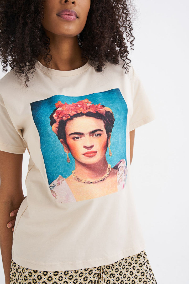 Baskılı Tişört Açık Bej