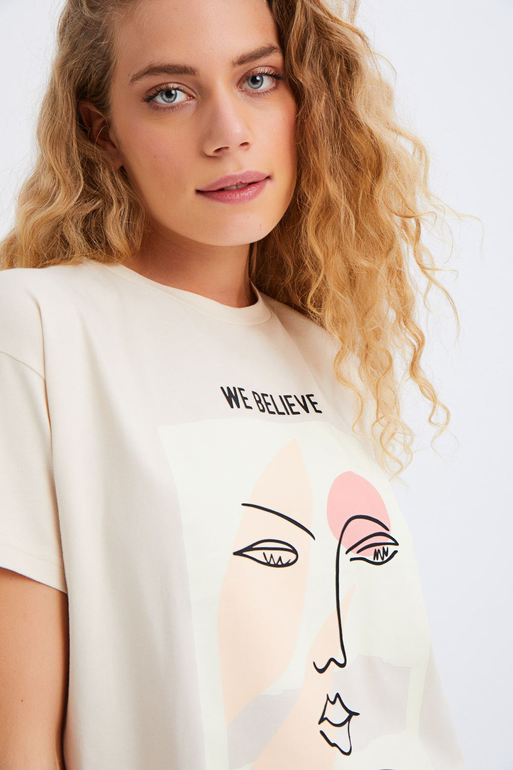 Baskılı Tişört Açık Bej