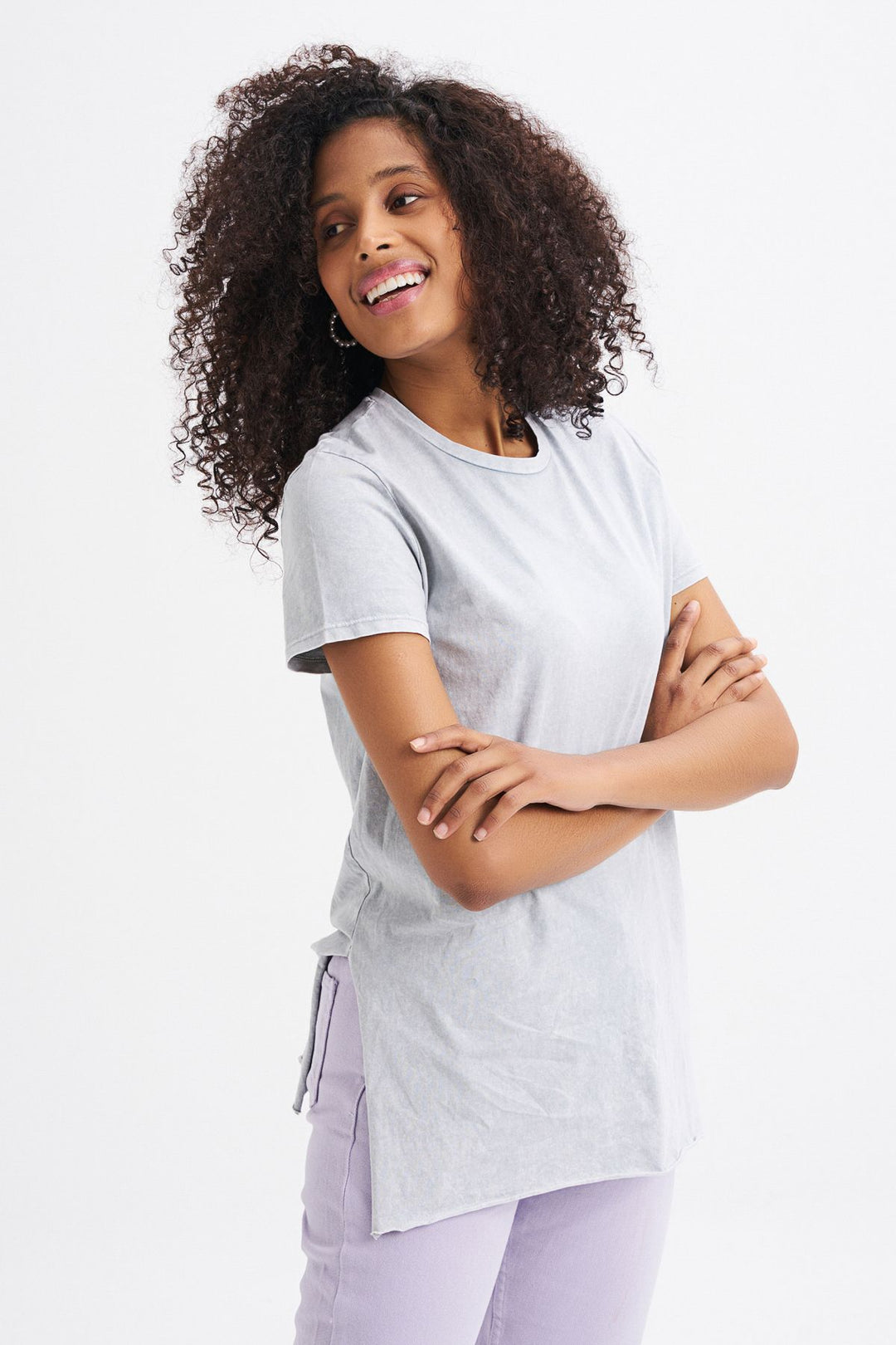 Yanı Yırtmaçlı Bisiklet Yaka Tişört Grimelanj