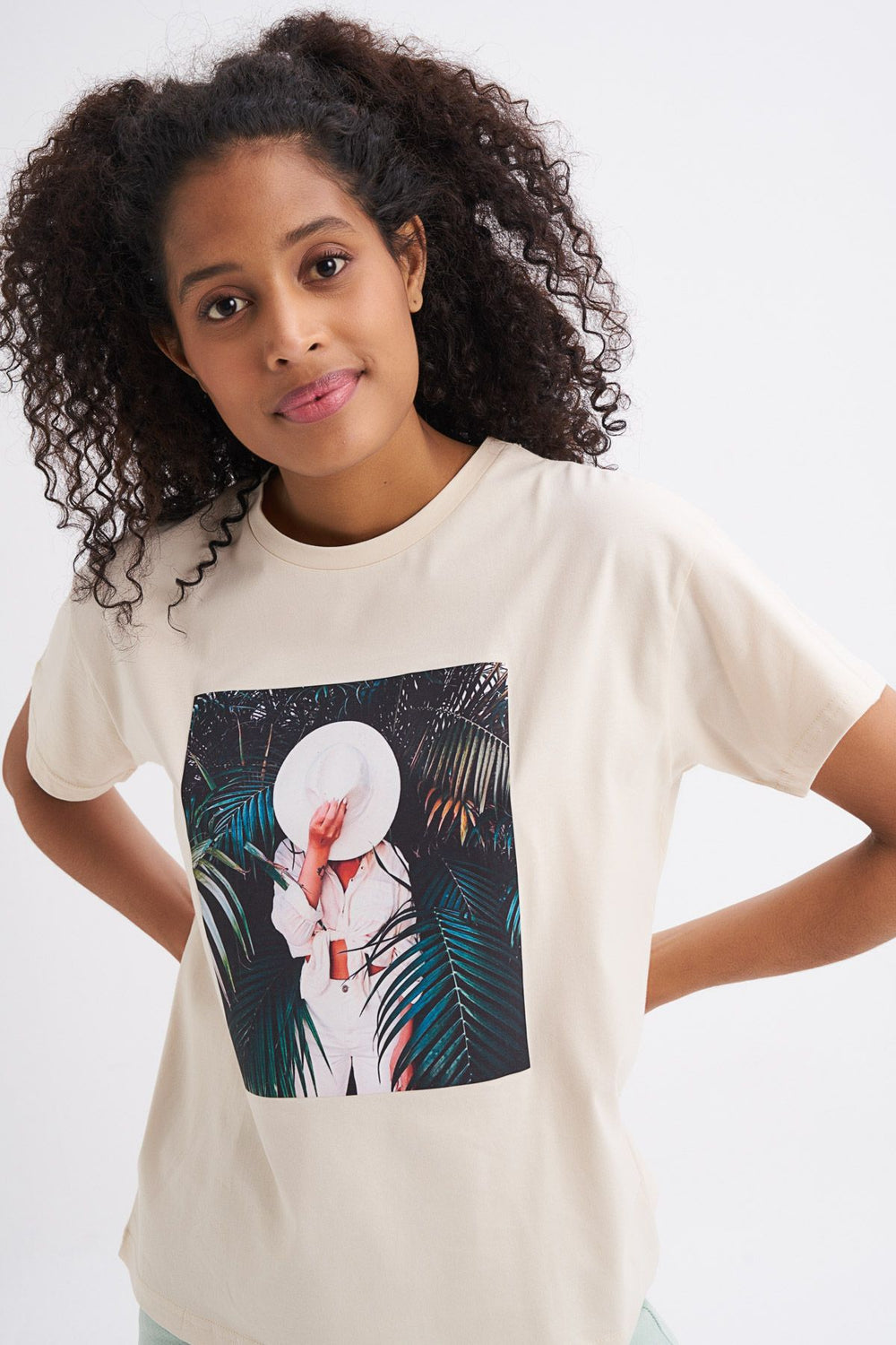 Baskılı Tişört Açık Bej