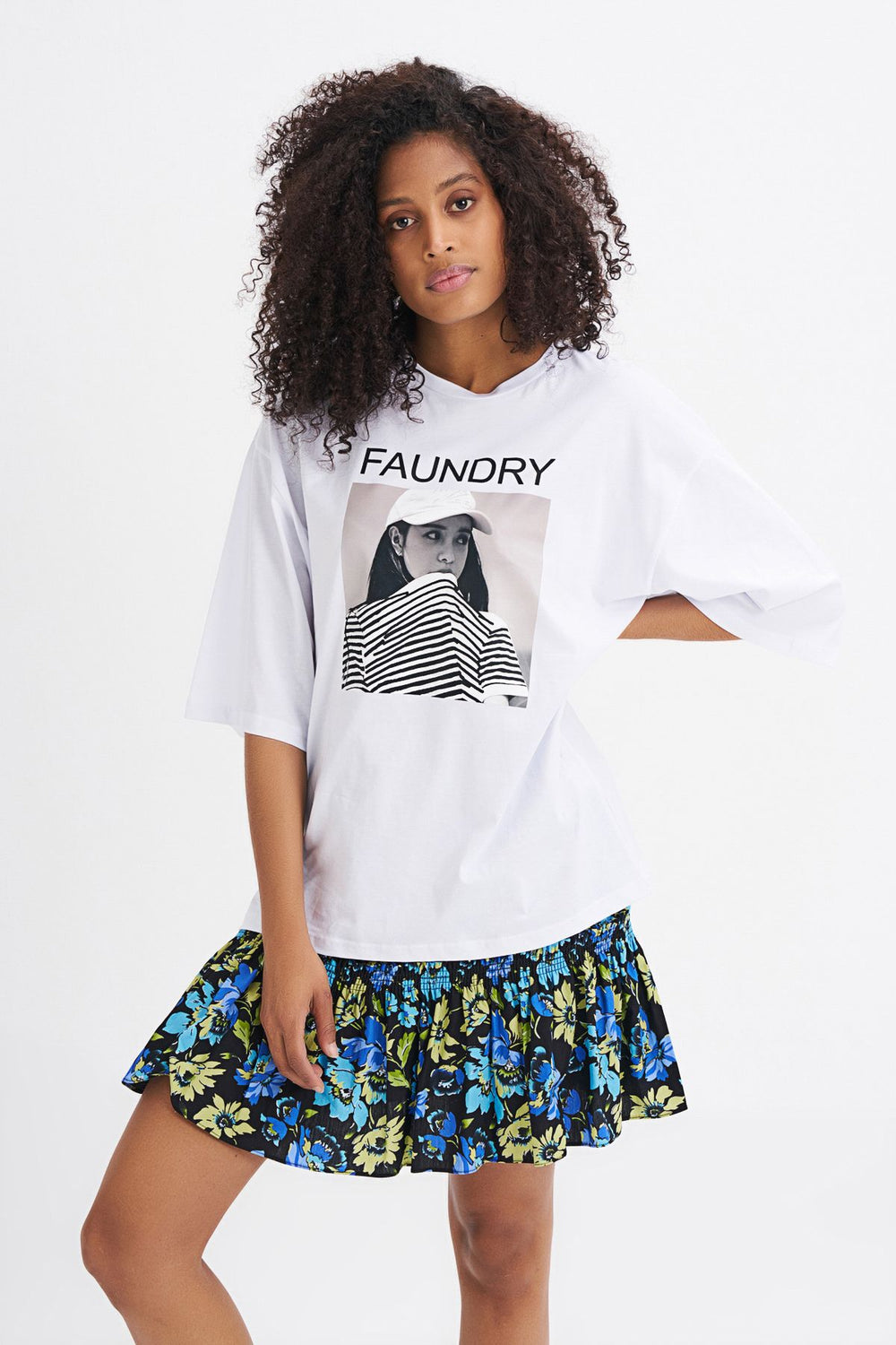 Truvakar Kol Baskılı Tişört Beyaz