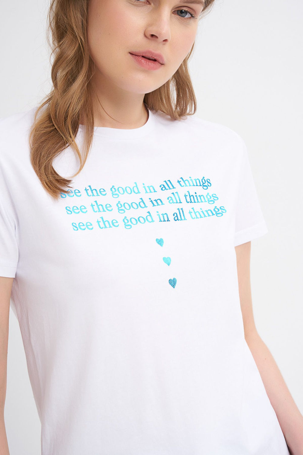 Yazı Baskılı Tişört Mavi