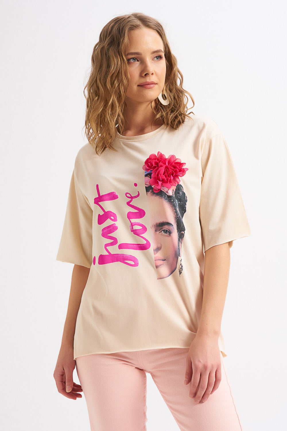 Baskılı Tişört Açık Bej