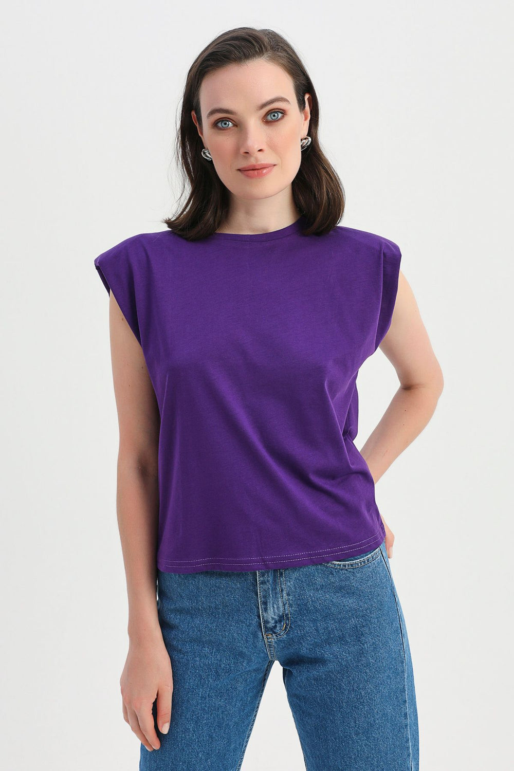 Padded Sleeveless Basic T-Shirt Purple