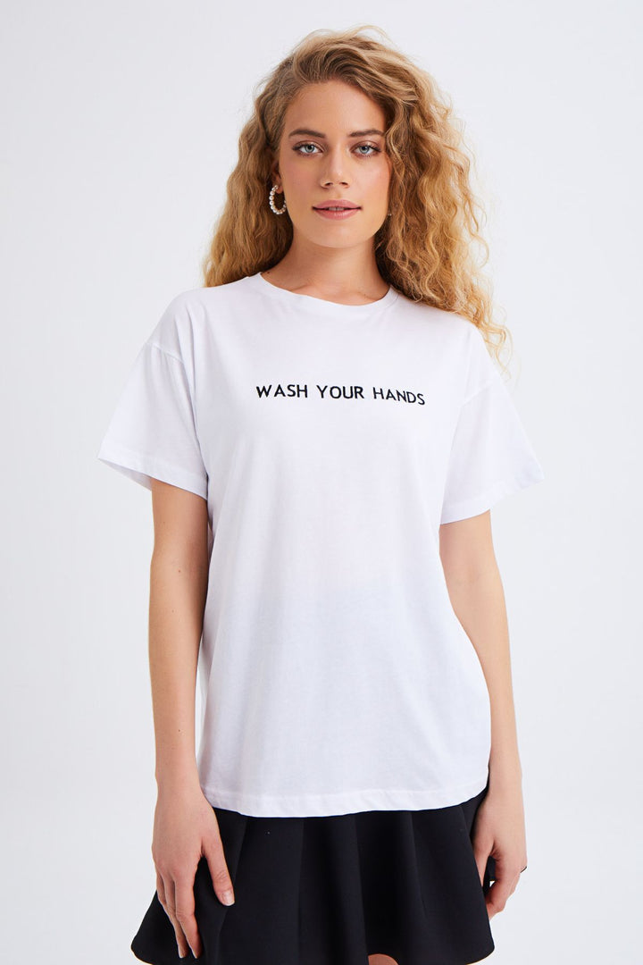 Embroidered Slogan T-Shirt White