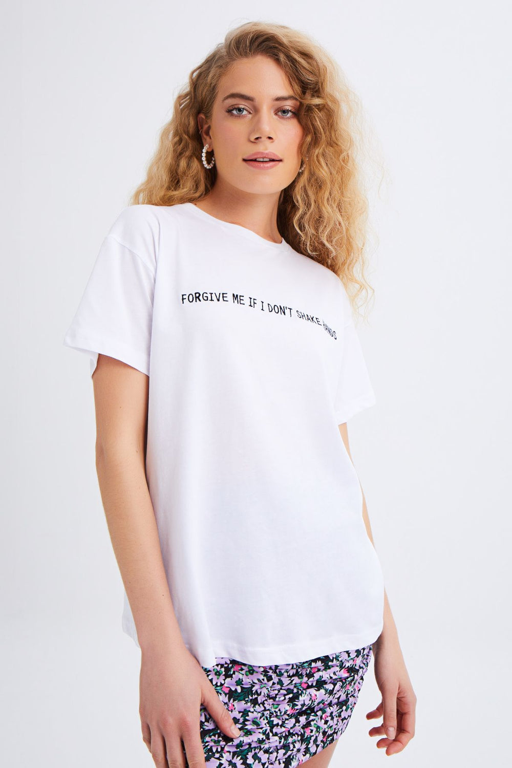 Embroidered Slogan T-Shirt White