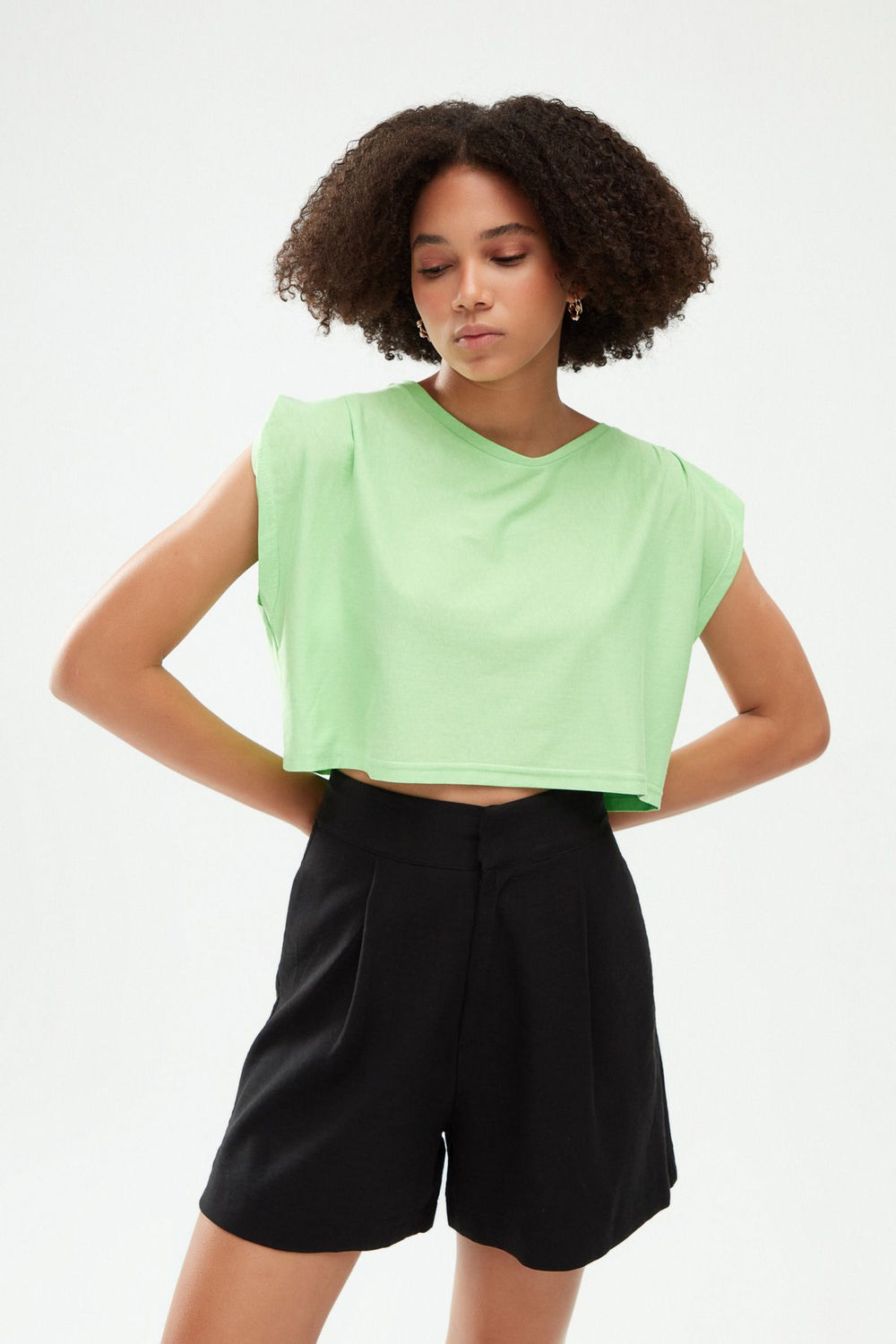 Crop Tişört Açık Yeşil