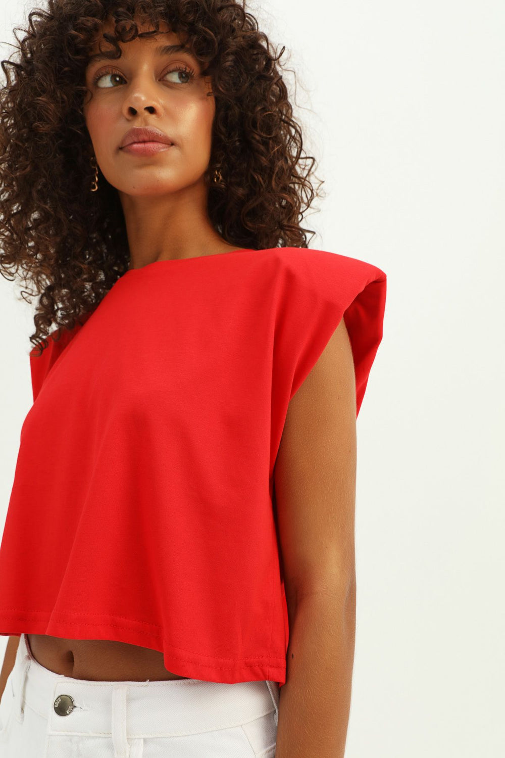 Vatkalı Basic Crop Tişört Kırmızı