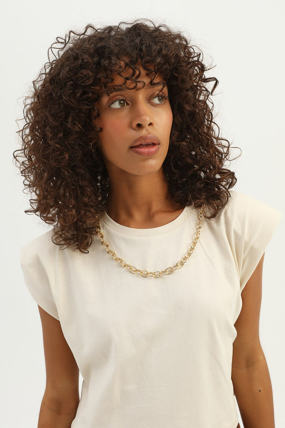 Padded Accessory Crop T-Shirt Light Beige