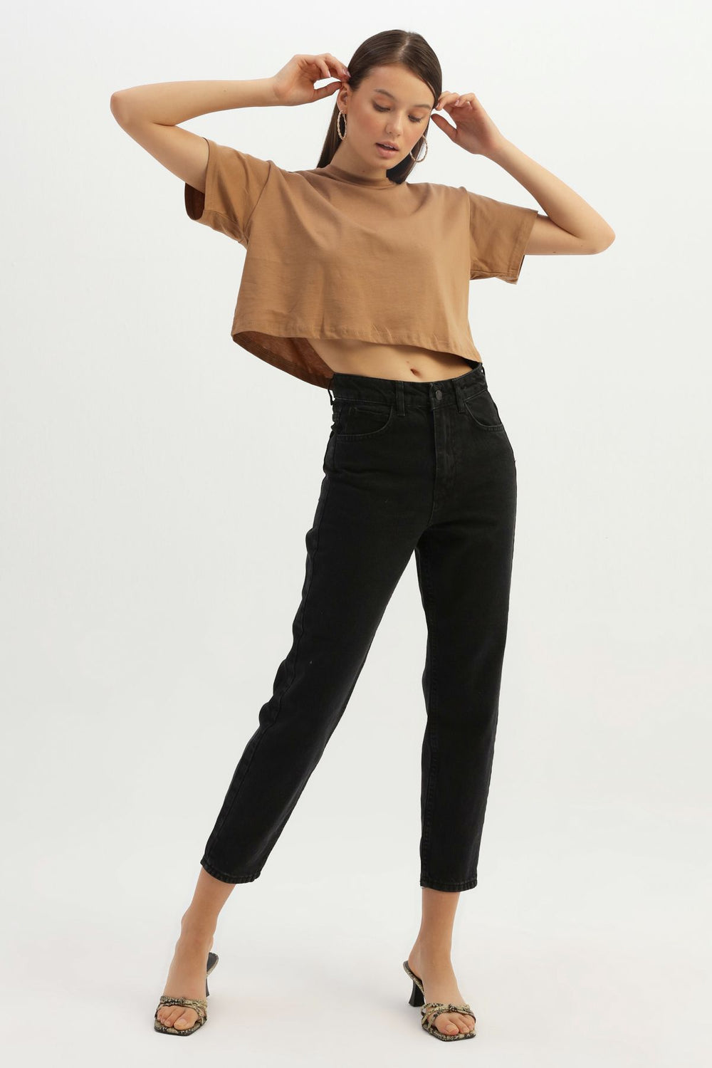 Basic Crop Tişört Kahverengi