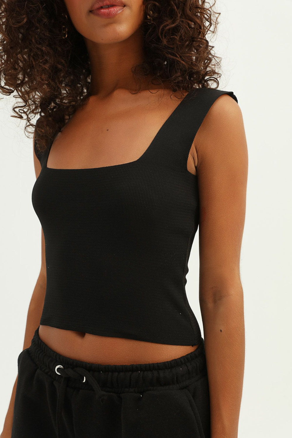 Strap Square Collar Knitwear Black