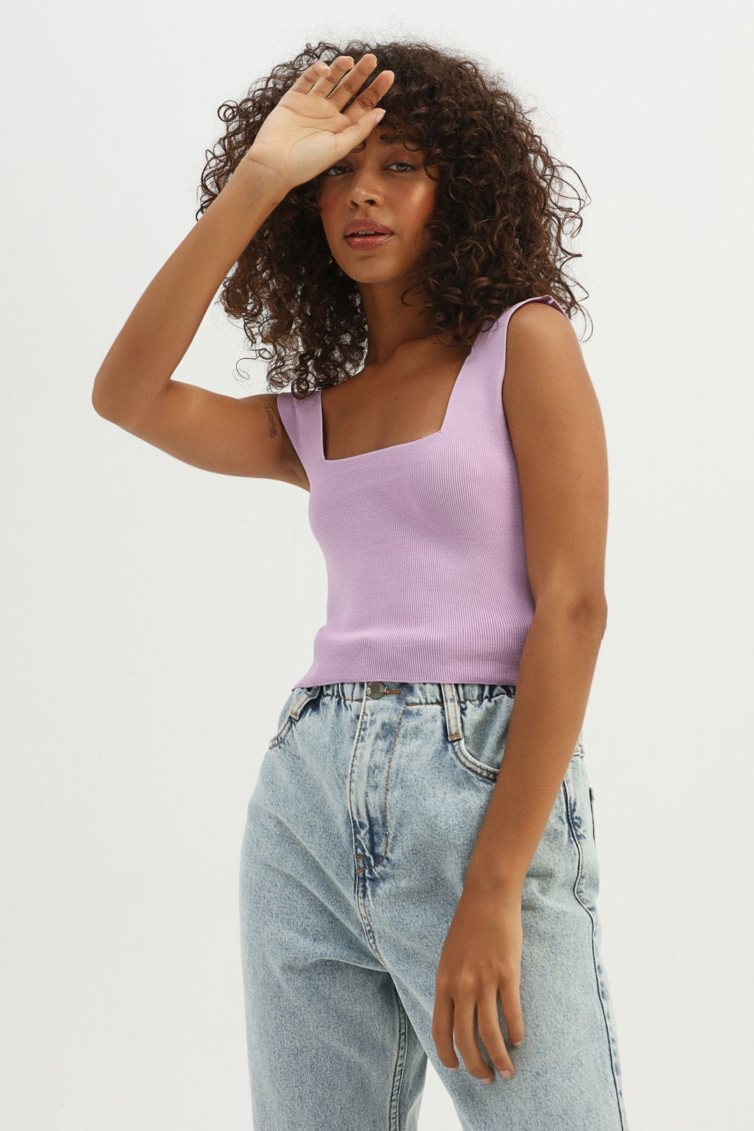 Strap Square Collar Knitwear Lilac