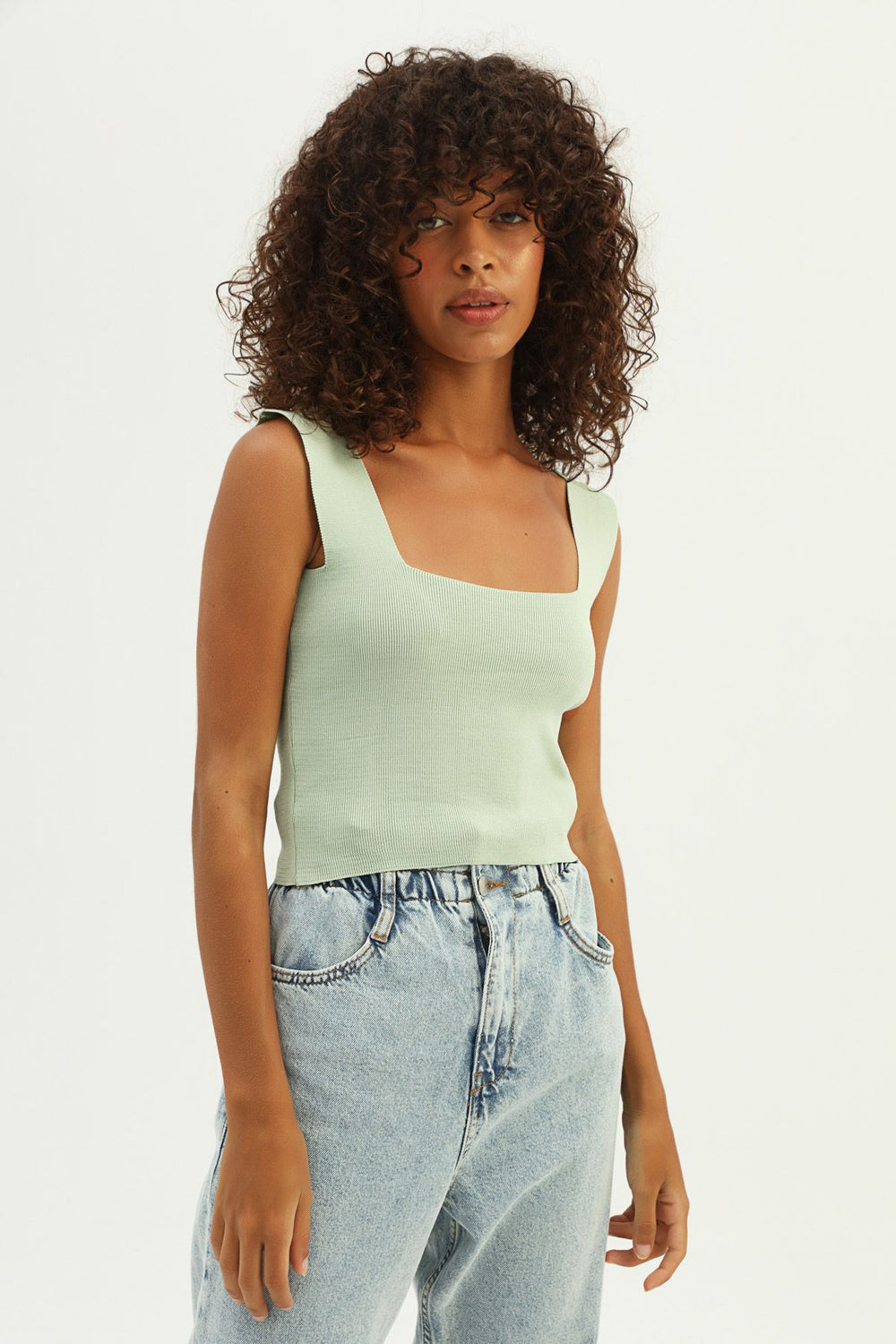 Strap Square Collar Knitwear Mint