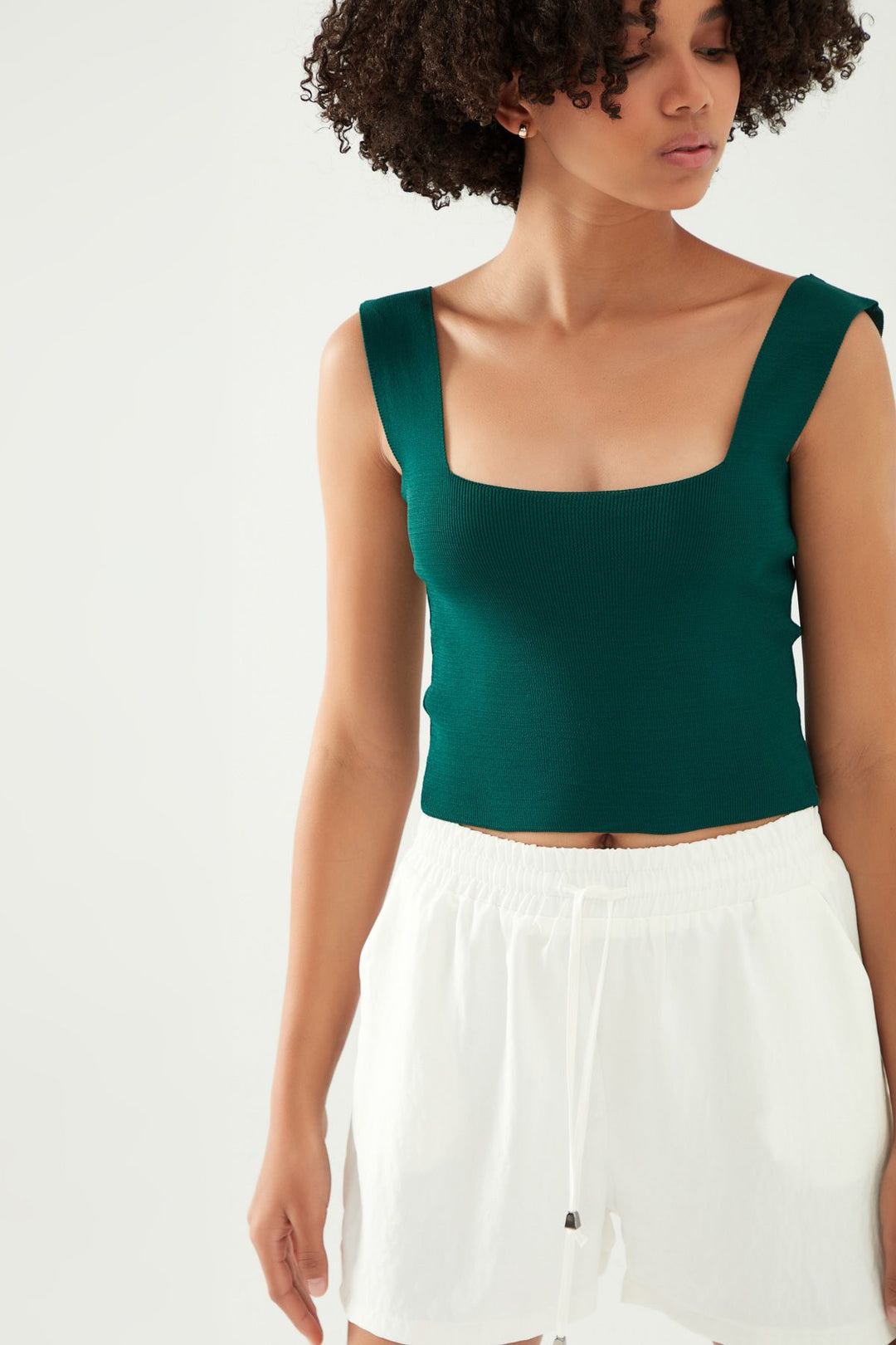 Strap Square Collar Knitwear Emerald