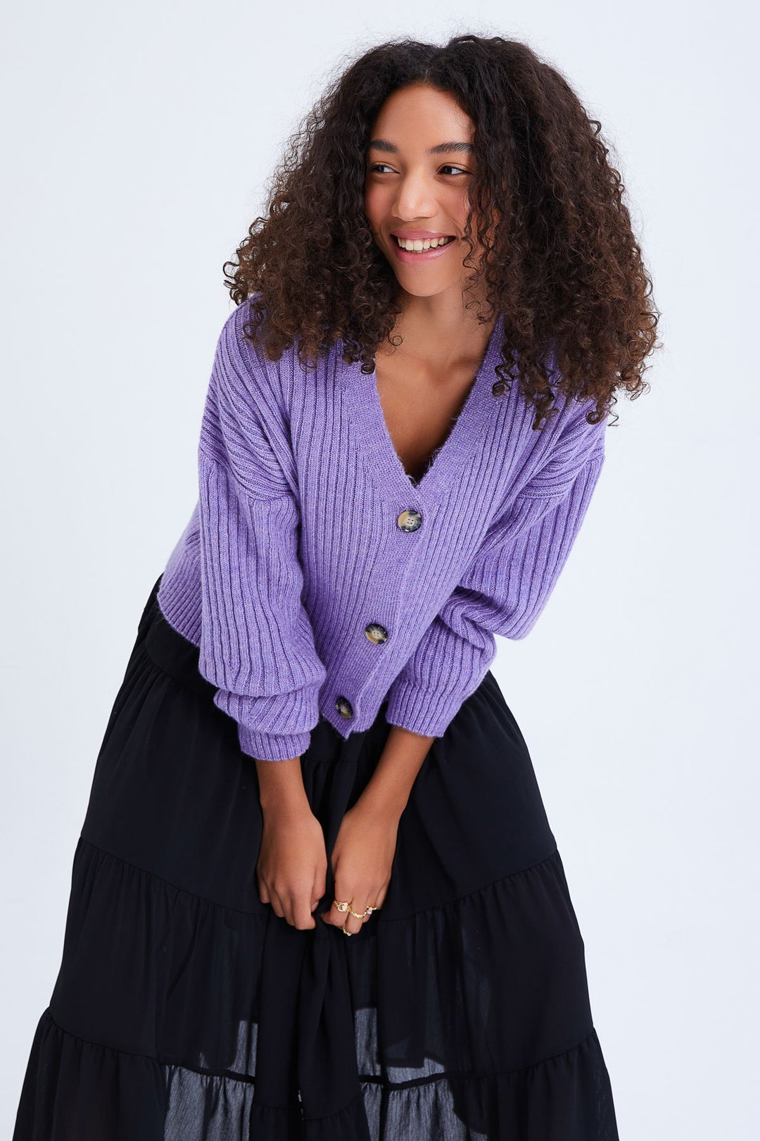 Buttoned Cardigan Lilac