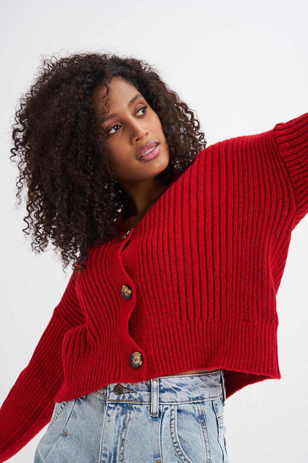 Düğmeli Hırka Kırmızı