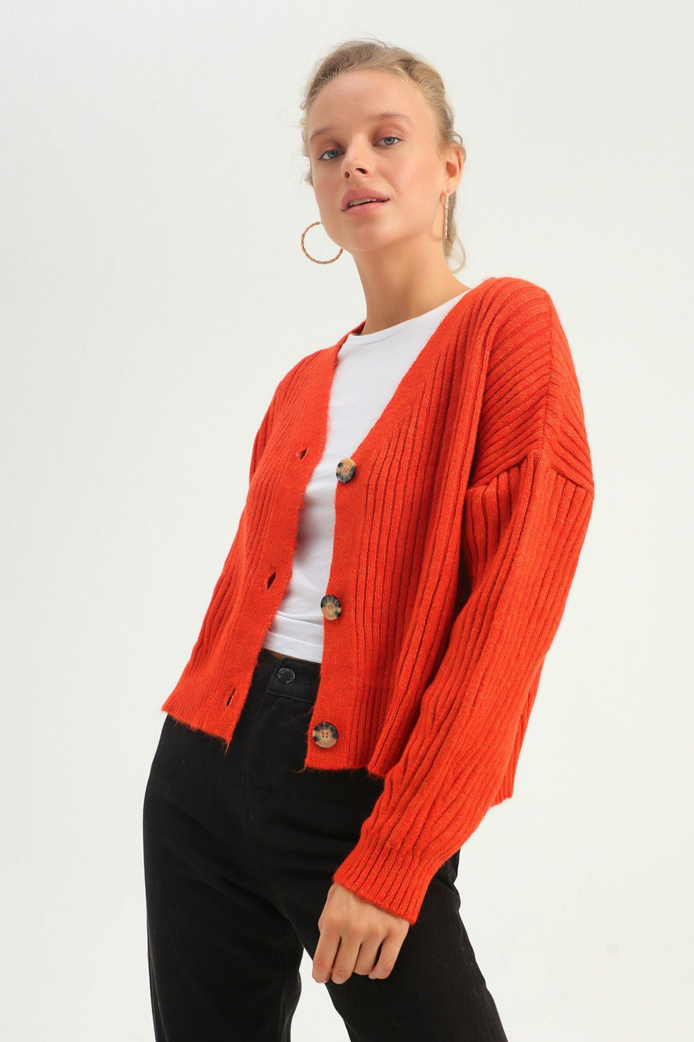 Düğmeli Hırka Turuncu