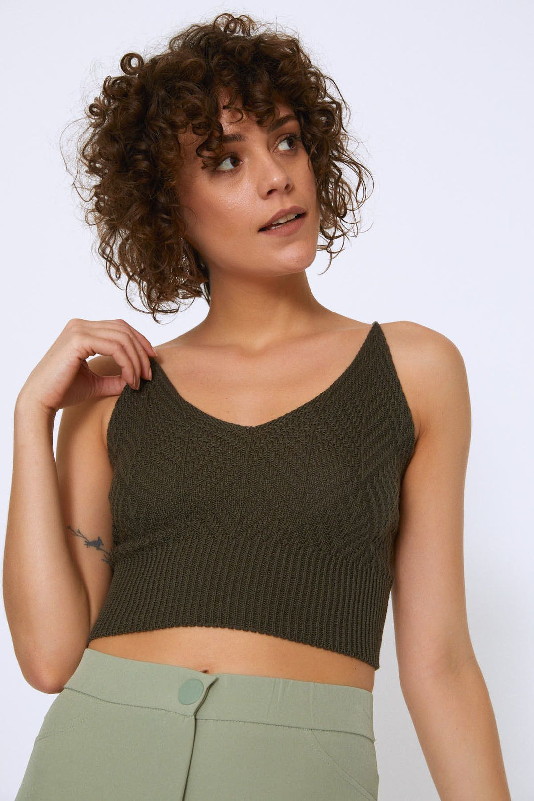 Rope Strap Crop Knitwear Khaki