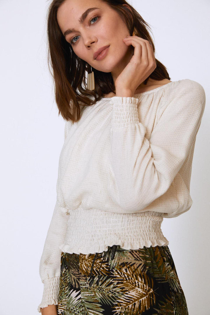 Off Shoulder Gipe Linen Blouse Natural