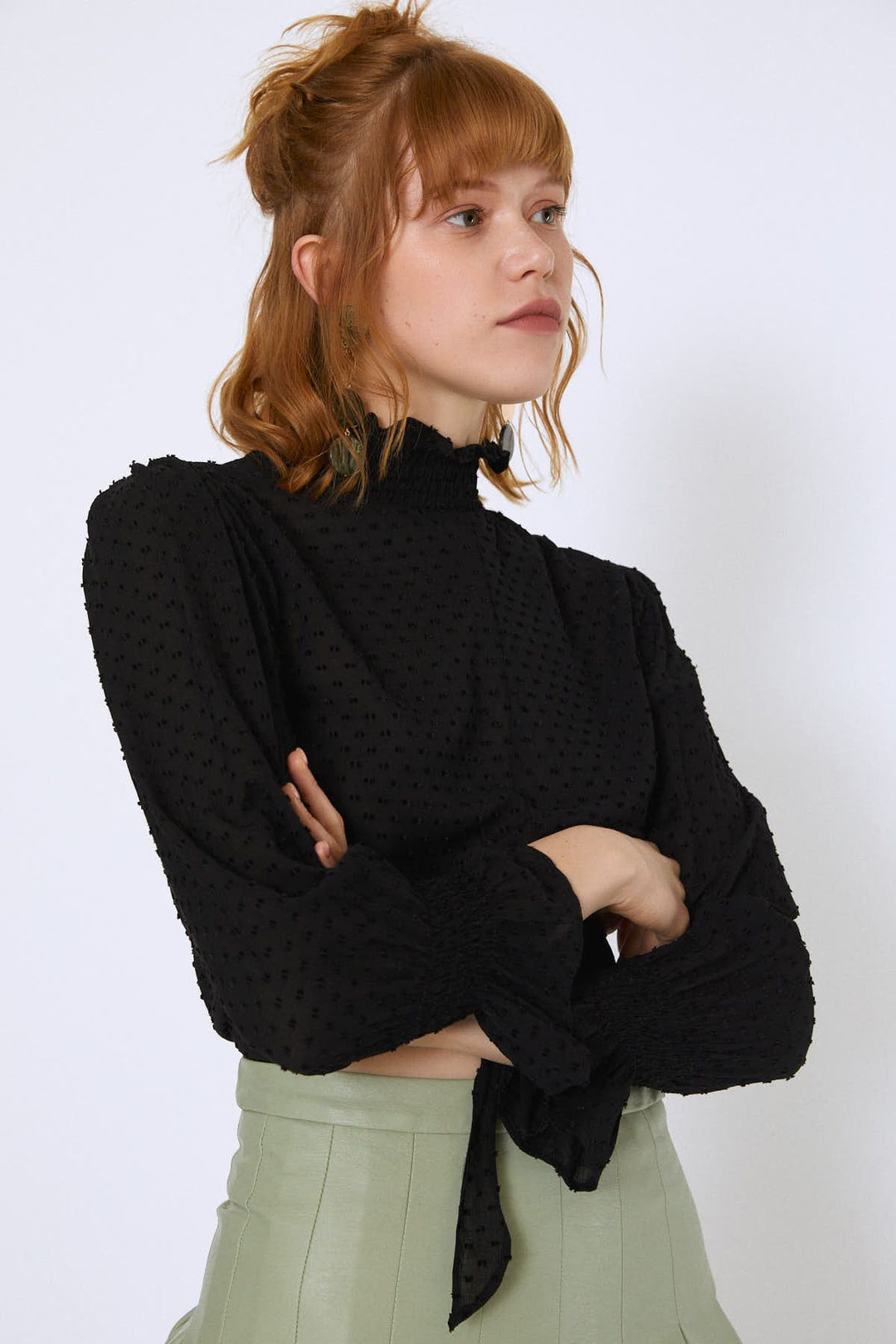 Tie Waist Long Sleeve Blouse Black