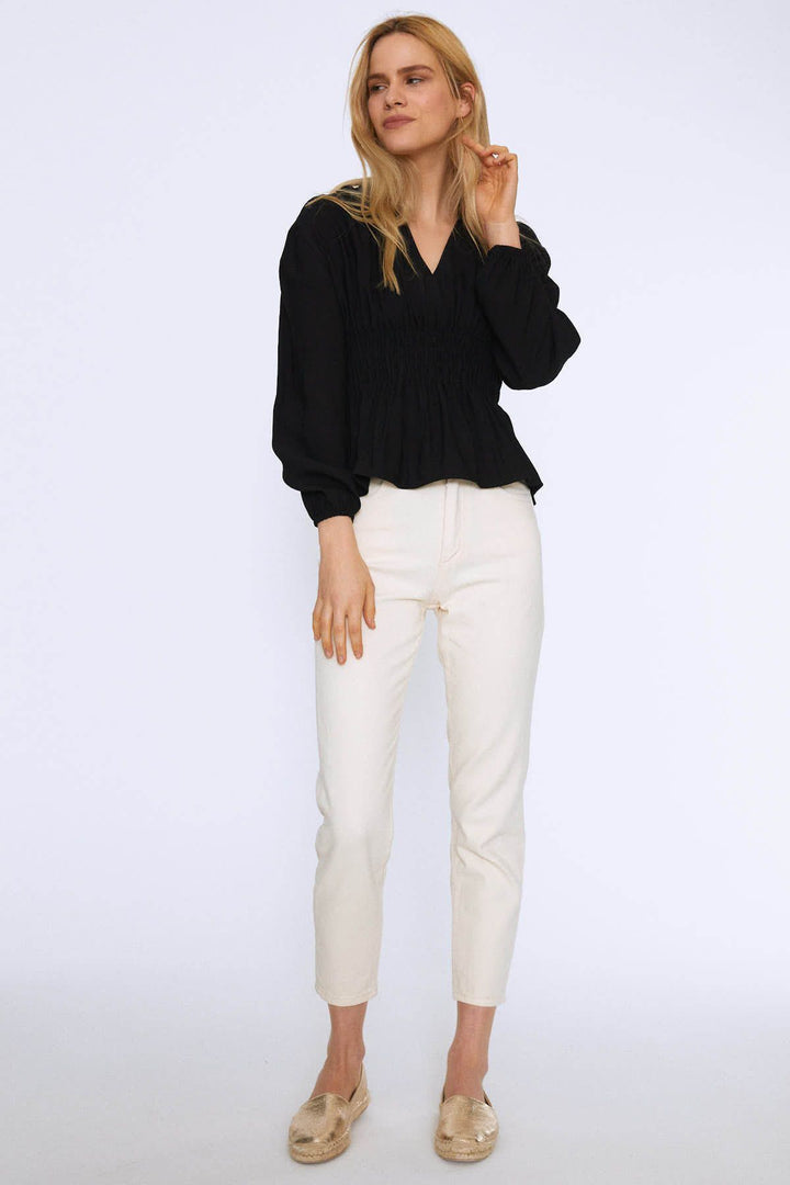 Long Sleeve Blouse With Gipe Waist Black