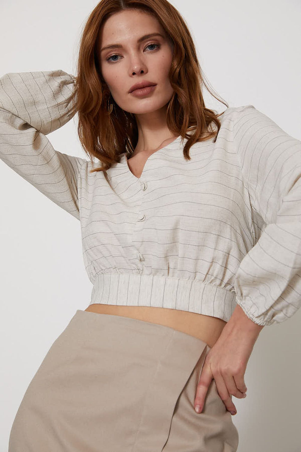 Tie Back Linen Blouse Natural