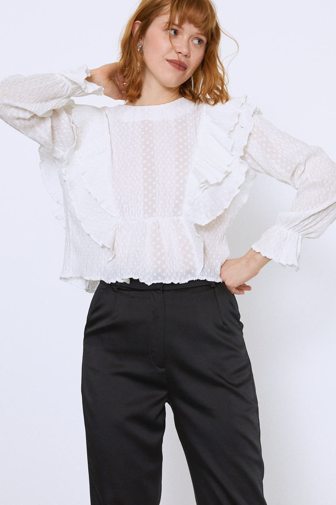 Frilled Long Sleeve Blouse Ecru