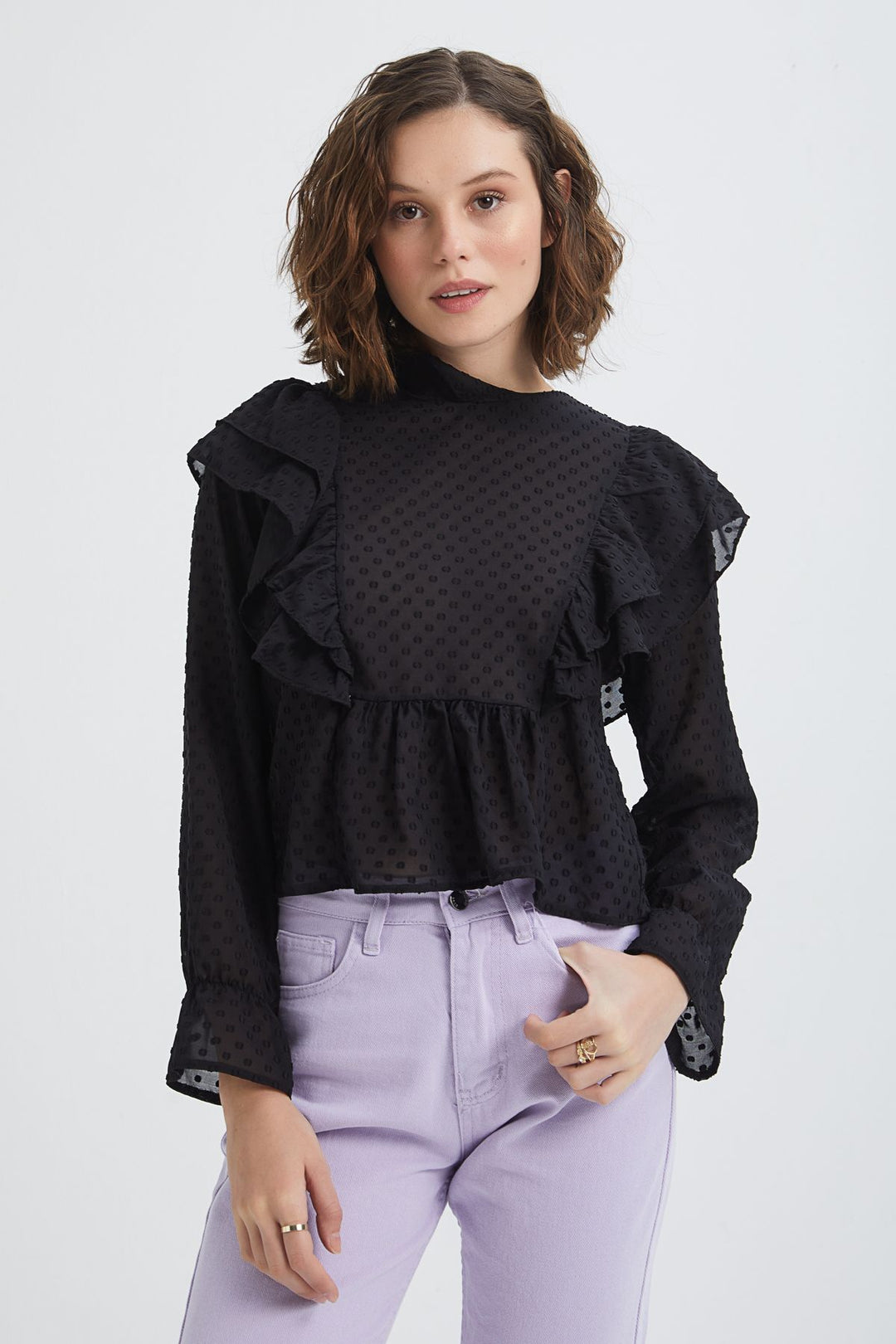 Fırfırlı Bluz Siyah