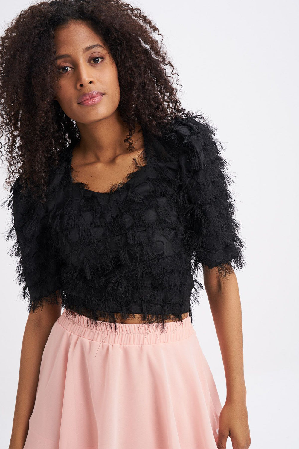 Tasseled Balloon Sleeve Blouse Black